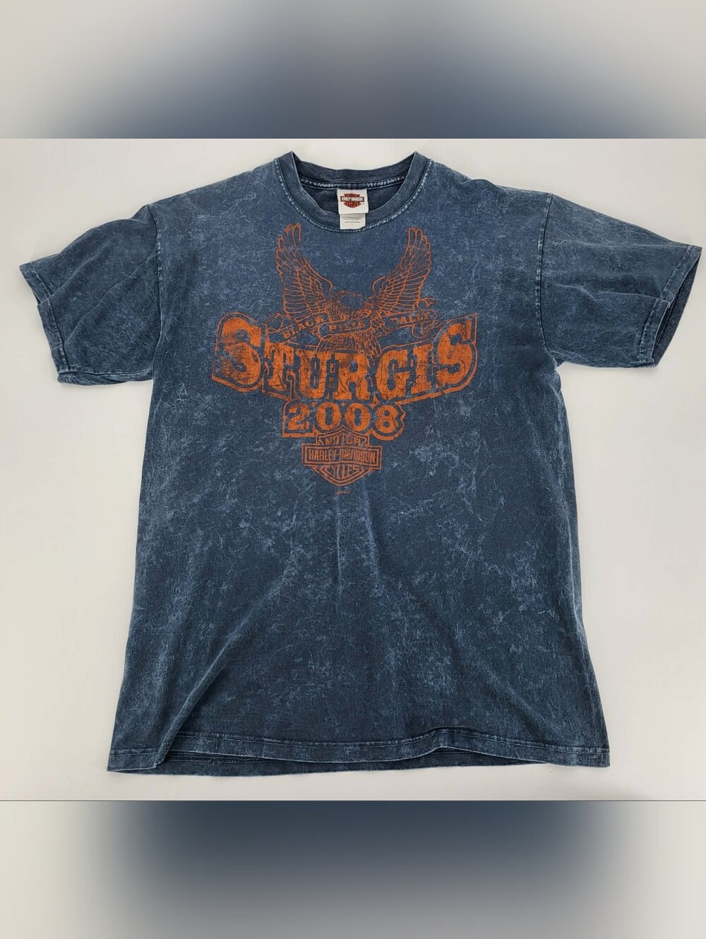 Harley-Davidson Navy Blue Tee with Orange Sturgis 2008 Graphic